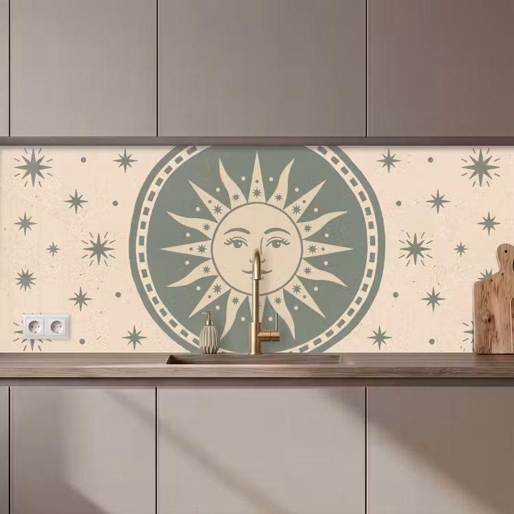 Schienale cucina - Sole - Stelle - Astrologia - Vintage - Verde — 1