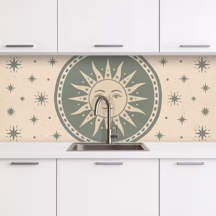 Schienale cucina - Sole - Stelle - Astrologia - Vintage - Verde — 4