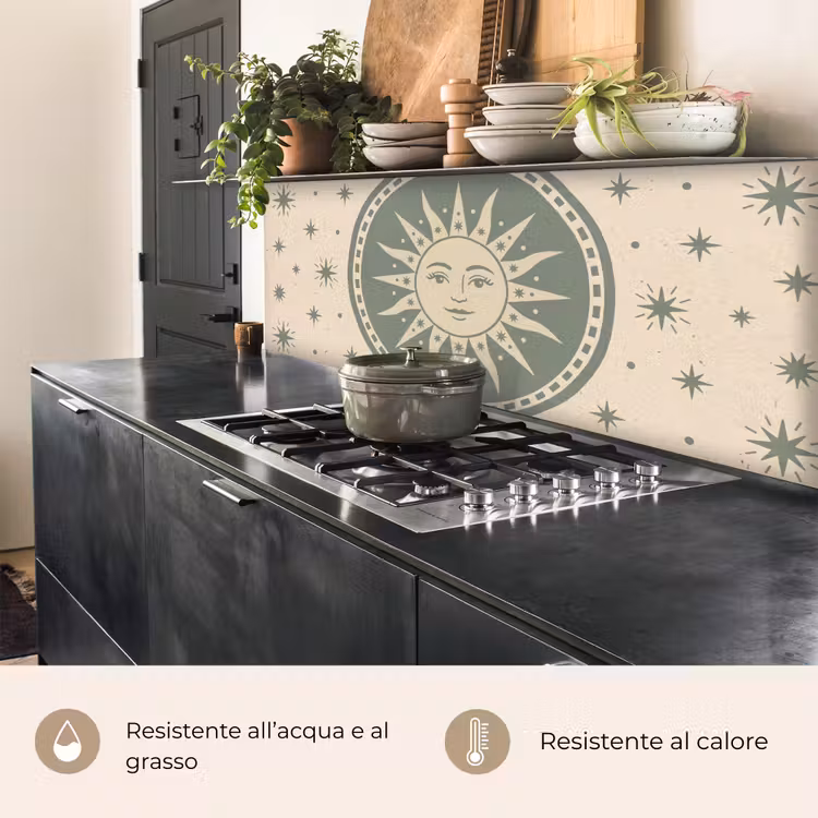 Schienale cucina - Sole - Stelle - Astrologia - Vintage - Verde — 5
