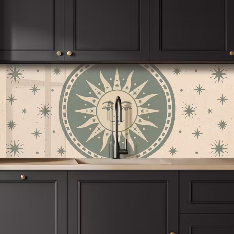 Schienale cucina - Sole - Stelle - Astrologia - Vintage - Verde — 6