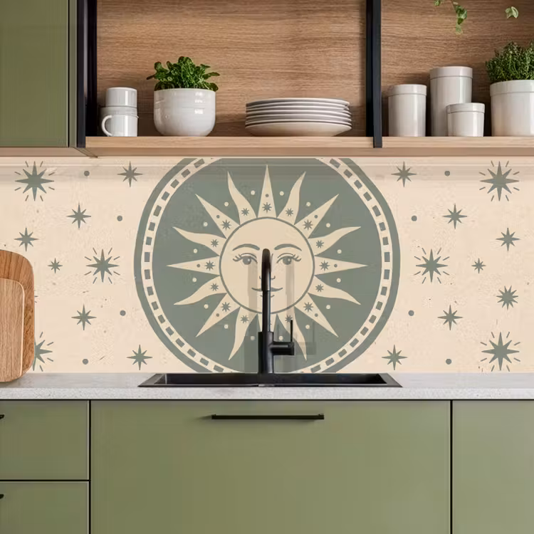 Schienale cucina - Sole - Stelle - Astrologia - Vintage - Verde — 8