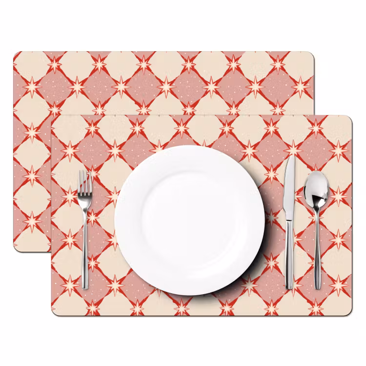 Tovaglietta – 6 pezzi - Rombi - Stelle - Vintage - Rosa antico - Rosso — 2