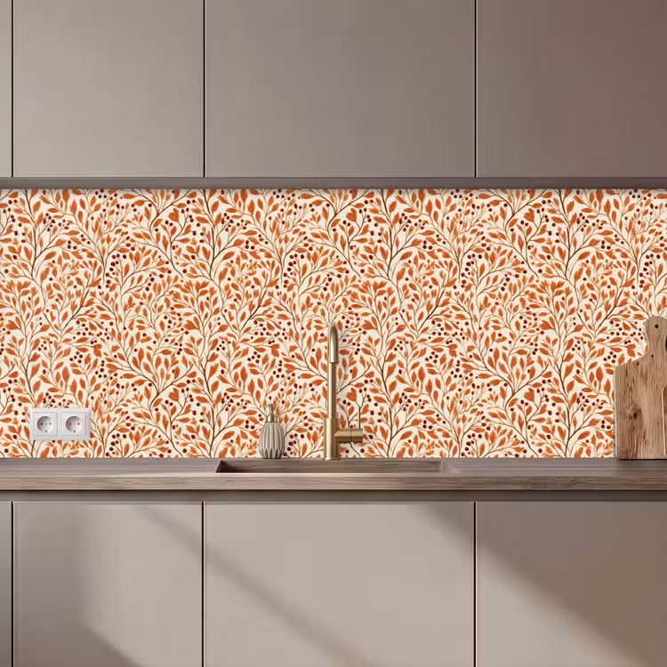 Schienale cucina - Foglie - Botanica  - Terracotta — 1
