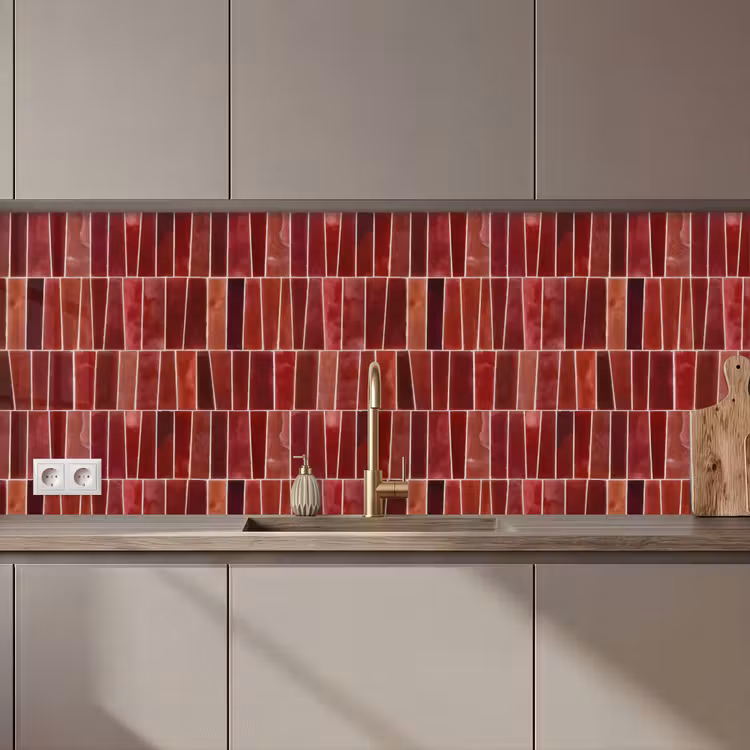 Schienale cucina - Piastrelle - Moderno - Strutturato - Rosso intenso — 1