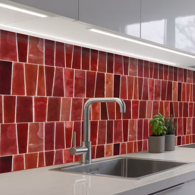 Schienale cucina - Piastrelle - Moderno - Strutturato - Rosso intenso — 2