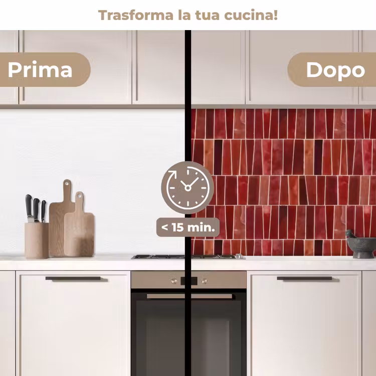 Schienale cucina - Piastrelle - Moderno - Strutturato - Rosso intenso — 3