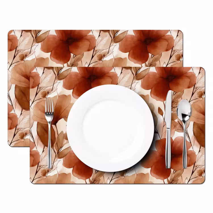Tovaglietta – 6 pezzi - Fiori - Acquerello - Botanico - Terracotta — 2