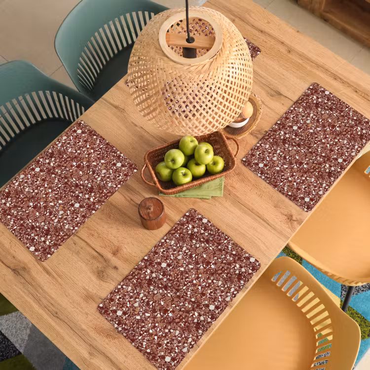 Tovaglietta – 6 pezzi - Terrazzo - Motivo - Texture pietra - Rosso-marrone — 3