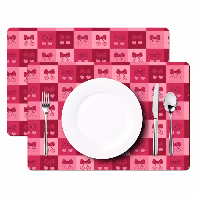 Tovaglietta – 6 pezzi - Ciliegie - Fiocchi - Allegro - Rosa - Bordeaux — 2