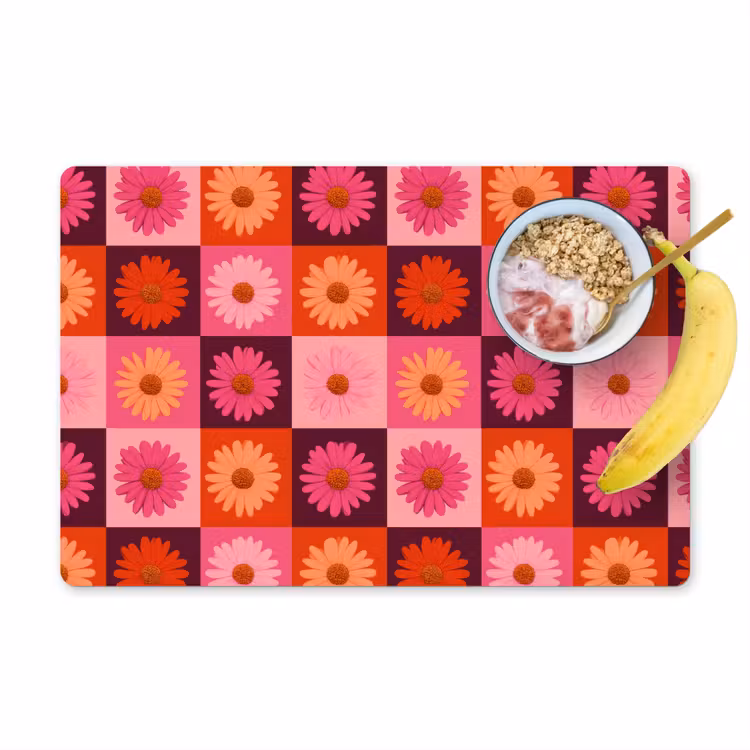 Tovaglietta – 6 pezzi - Margarite - Scacchiera - Retrò - Rosa - Arancione — 1