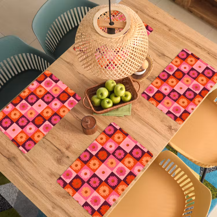 Tovaglietta – 6 pezzi - Margarite - Scacchiera - Retrò - Rosa - Arancione — 3
