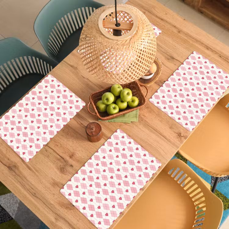 Tovaglietta – 6 pezzi - Rombi - Classico - Rosa - Bianco — 3