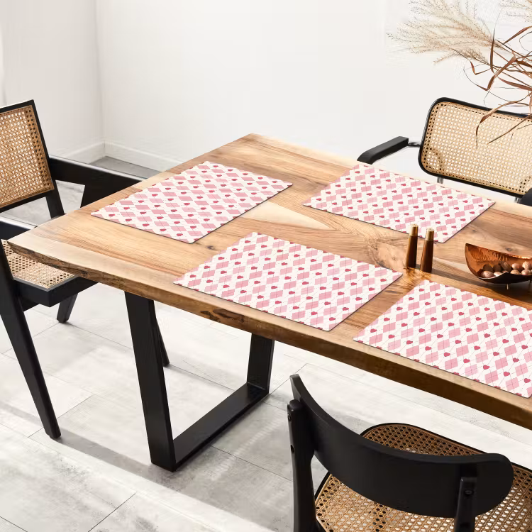 Tovaglietta – 6 pezzi - Rombi - Classico - Rosa - Bianco — 4