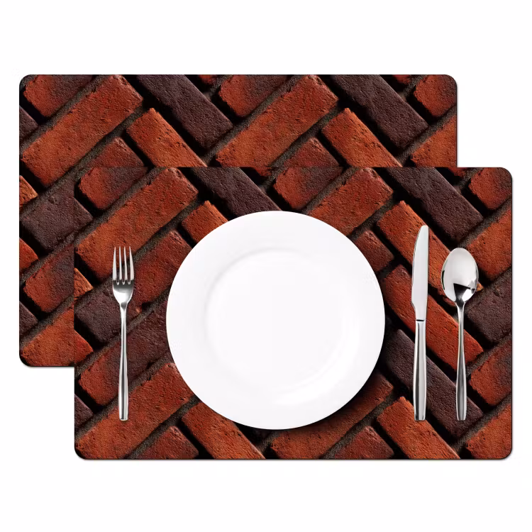 Tovaglietta – 6 pezzi - Mattoni - A spina di pesce - Strutturato - Rosso-marrone — 2