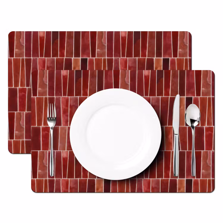 Tovaglietta – 6 pezzi - Piastrelle - Moderno - Strutturato - Rosso intenso — 2