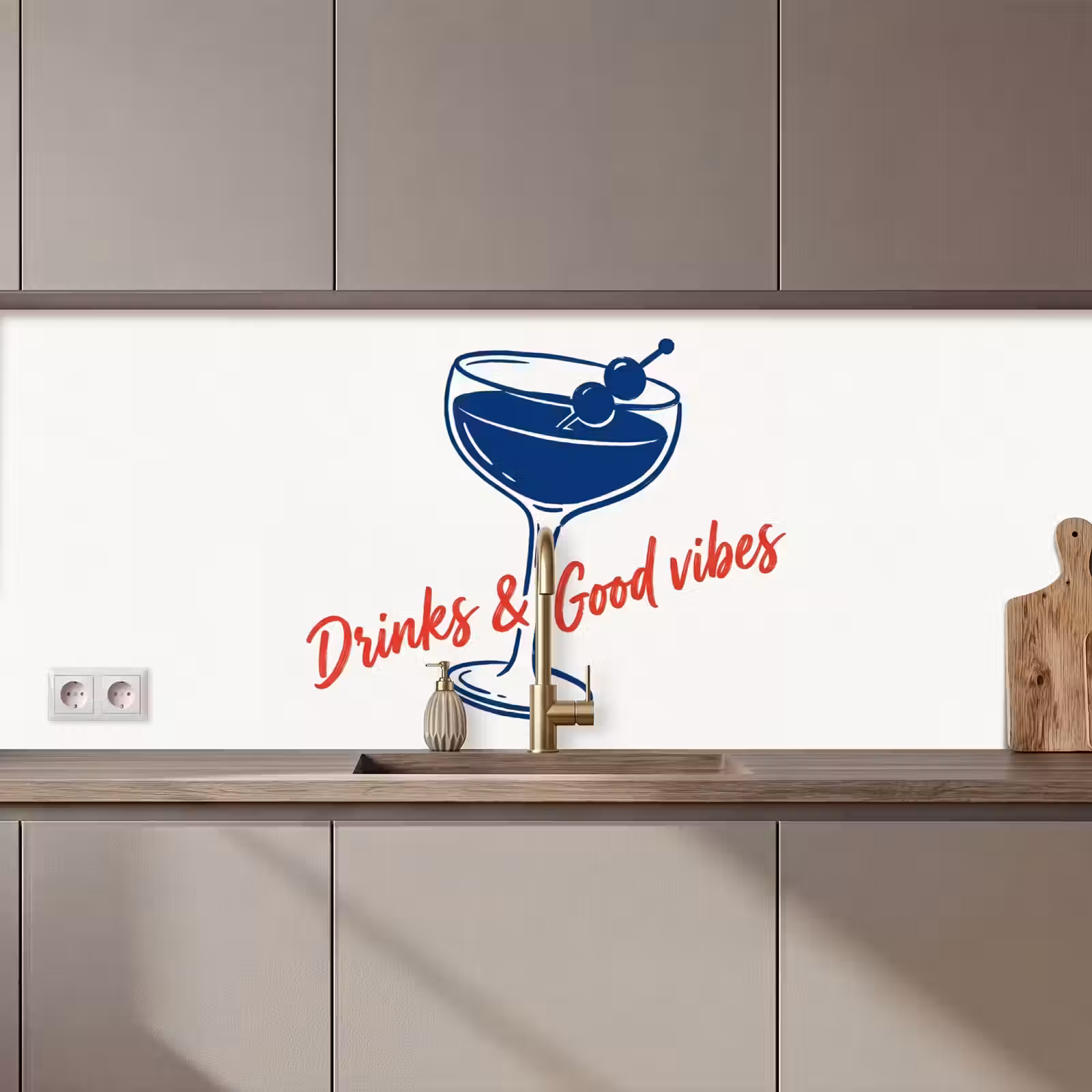 Schienale cucina - Cocktail - Bicchiere - Illustrazione - Blu - Bianco — 1
