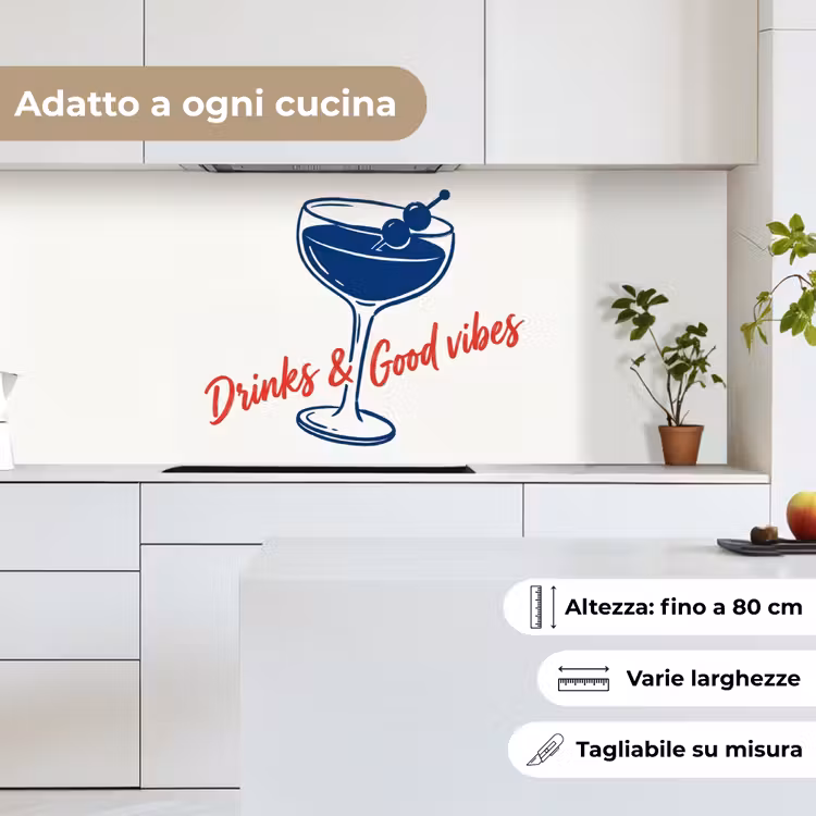 Schienale cucina - Cocktail - Bicchiere - Illustrazione - Blu - Bianco — 7