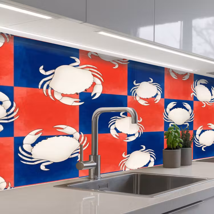 Schienale cucina - Motivo - Vita marina - Rosso - Blu - Astratto — 2