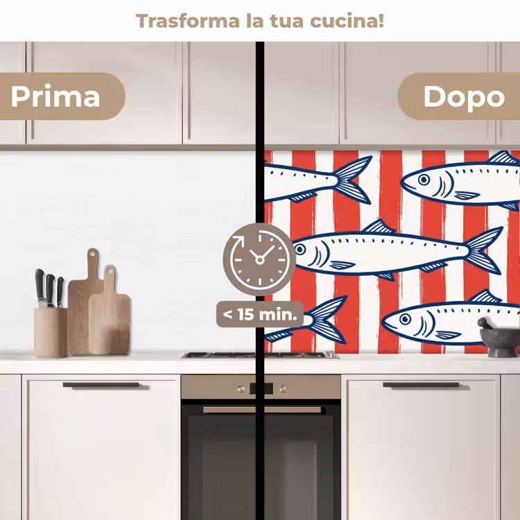 Schienale cucina - Pesce - Motivo - Righe - Illustrazione - Rosso — 3