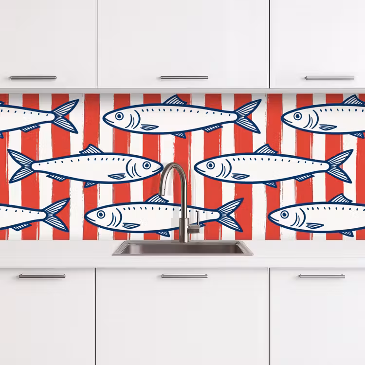 Schienale cucina - Pesce - Motivo - Righe - Illustrazione - Rosso — 4