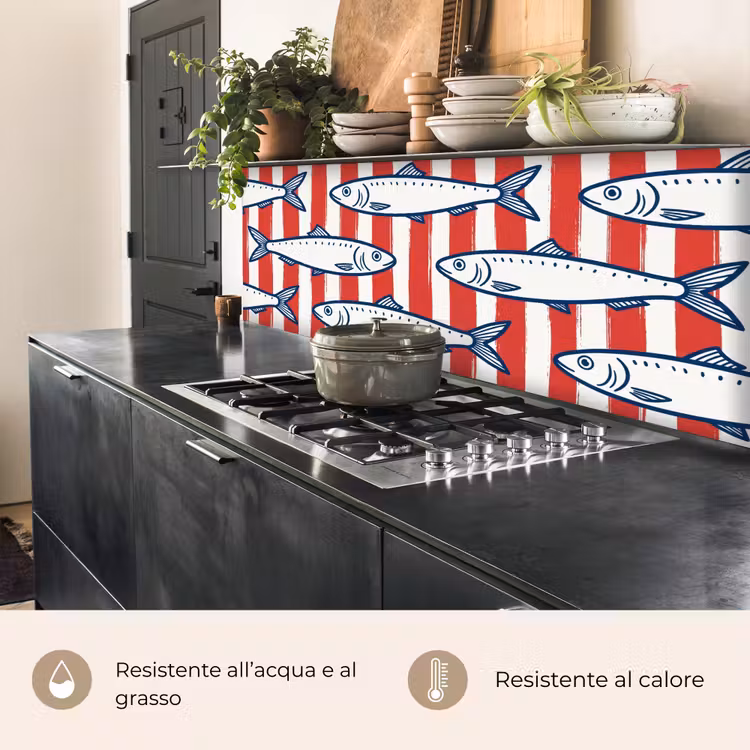 Schienale cucina - Pesce - Motivo - Righe - Illustrazione - Rosso — 5