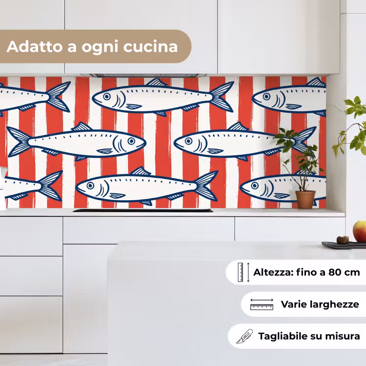 Schienale cucina - Pesce - Motivo - Righe - Illustrazione - Rosso — 7
