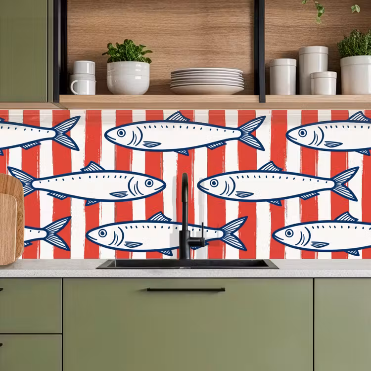 Schienale cucina - Pesce - Motivo - Righe - Illustrazione - Rosso — 8