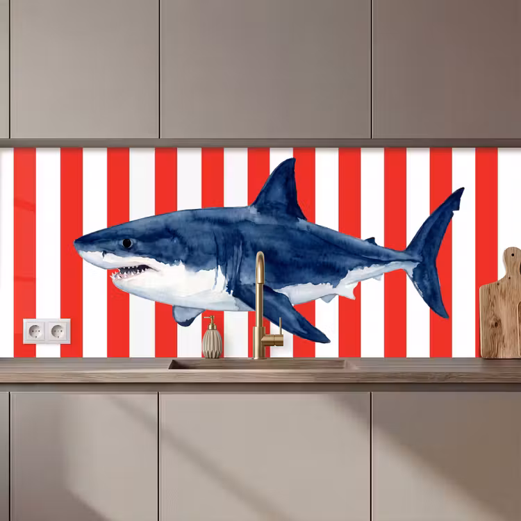 Schienale cucina - Pesce - Squalo - Mare - Illustrazione - Blu — 1