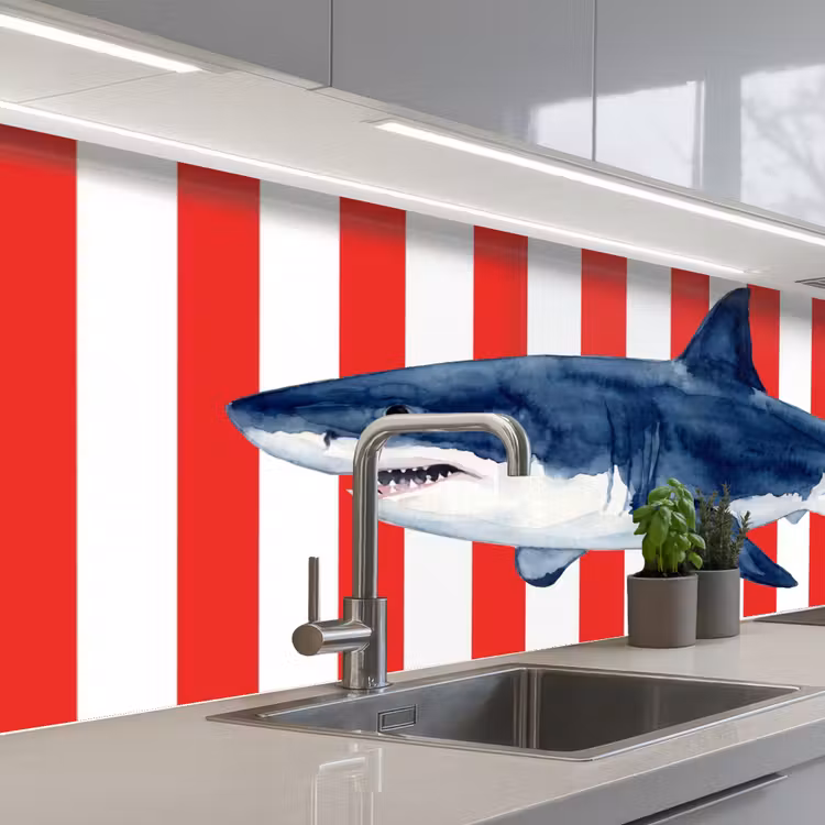 Schienale cucina - Pesce - Squalo - Mare - Illustrazione - Blu — 2