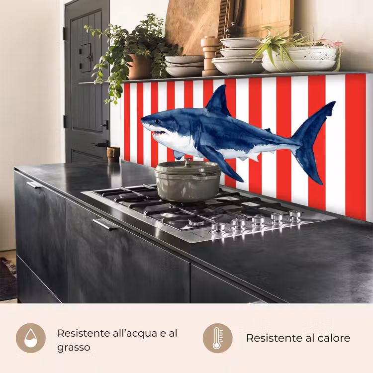 Schienale cucina - Pesce - Squalo - Mare - Illustrazione - Blu — 5