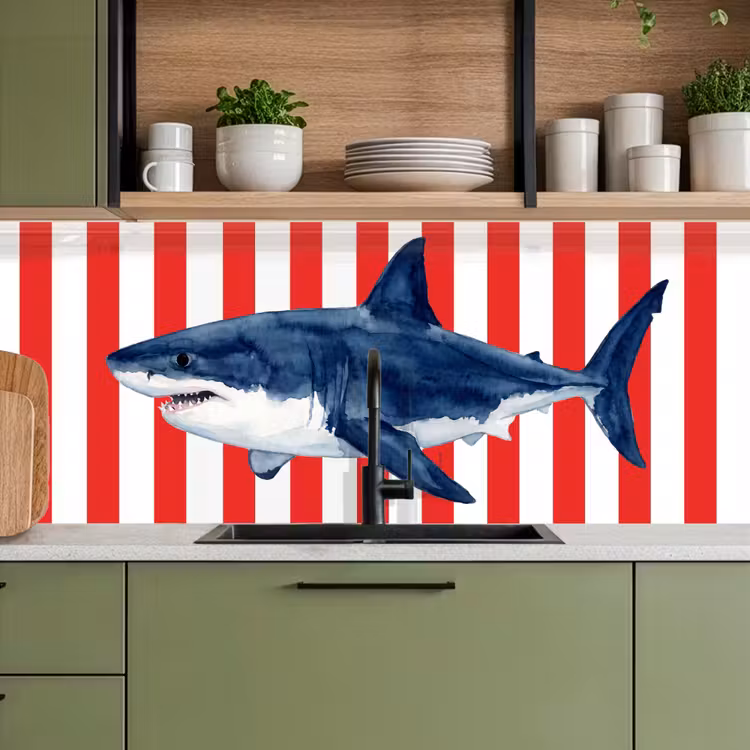 Schienale cucina - Pesce - Squalo - Mare - Illustrazione - Blu — 8