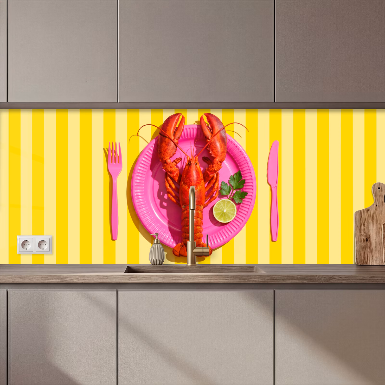 Schienale cucina - Cibo - Rosa - Giallo - Moderno - Culinario — 1
