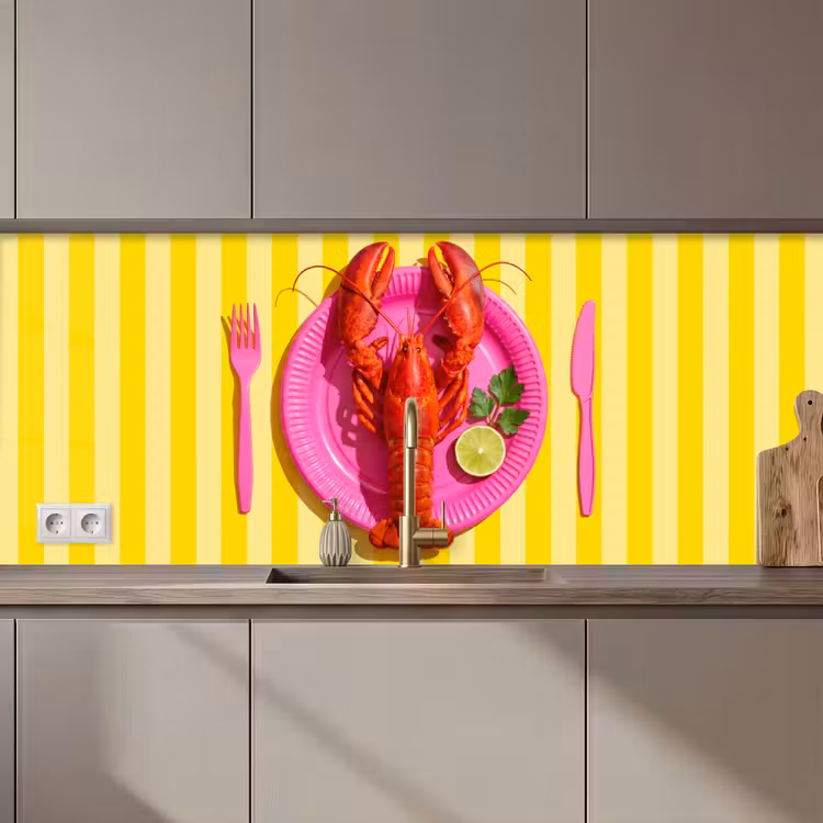 Schienale cucina - Cibo - Rosa - Giallo - Moderno - Culinario — 1