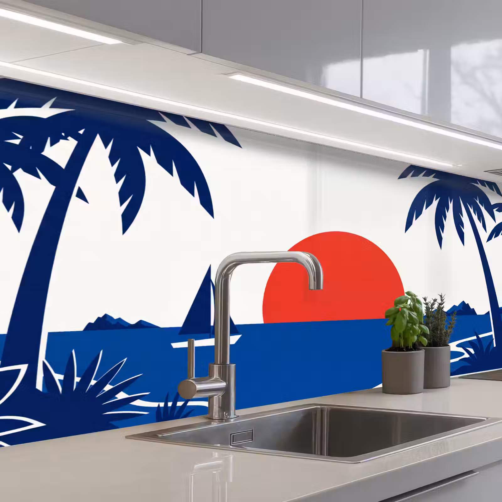Schienale cucina - Tramonto - Mare - Palma - Tropicale - Moderno — 1