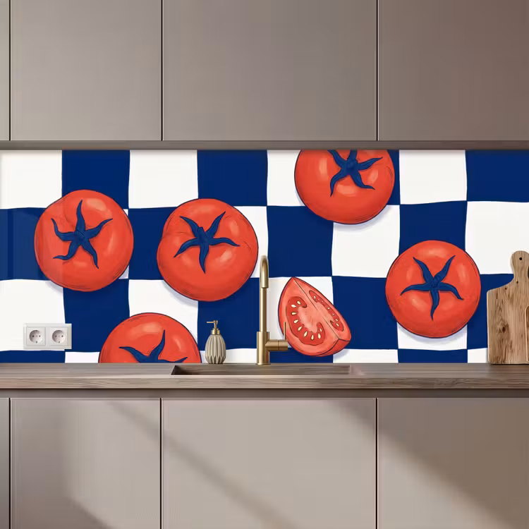 Schienale cucina - Cibo - Pomodori - Cucina - Illustrazione - Rosso-Blu — 1