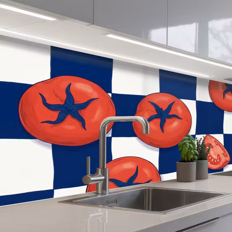 Schienale cucina - Cibo - Pomodori - Cucina - Illustrazione - Rosso-Blu — 2