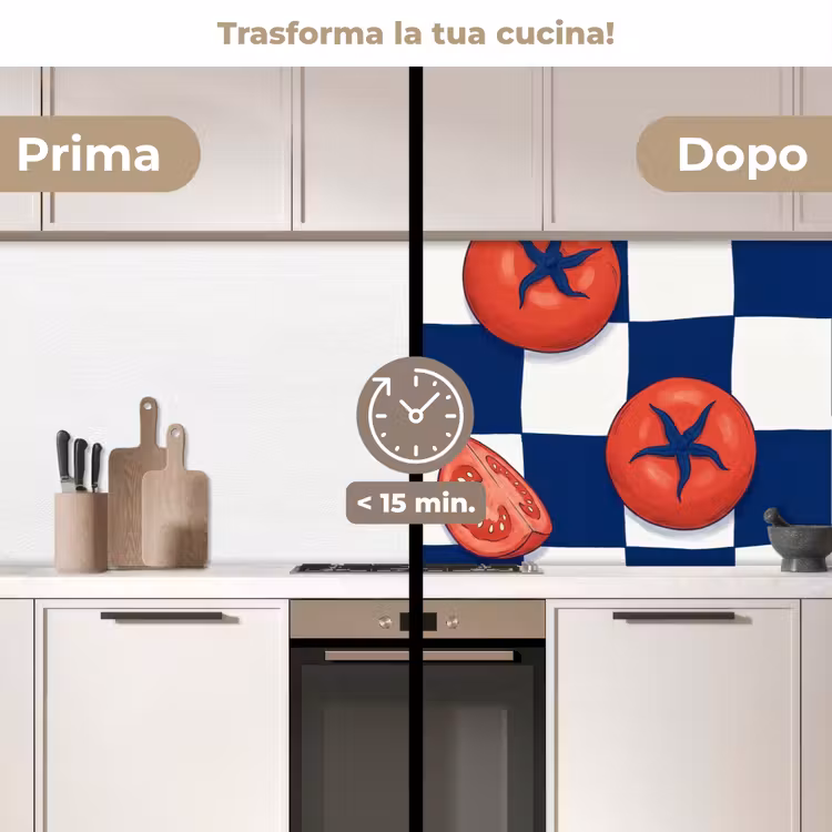 Schienale cucina - Cibo - Pomodori - Cucina - Illustrazione - Rosso-Blu — 3