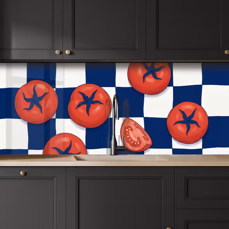 Schienale cucina - Cibo - Pomodori - Cucina - Illustrazione - Rosso-Blu — 6