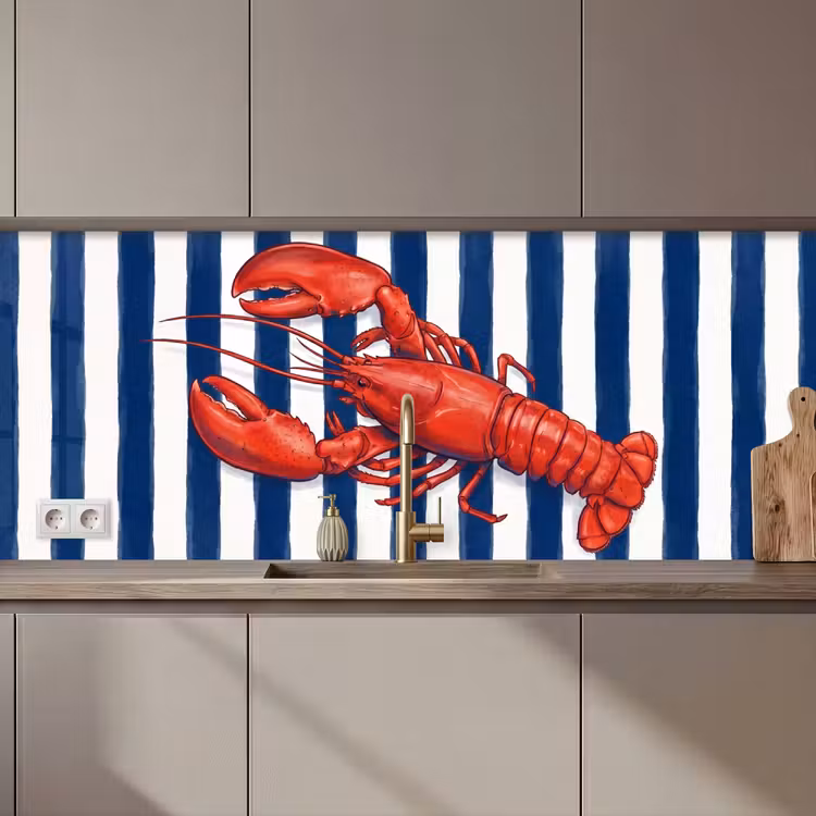 Schienale cucina - Crostaceo - Aragosta - Marino - Illustrazione - Rosso — 1