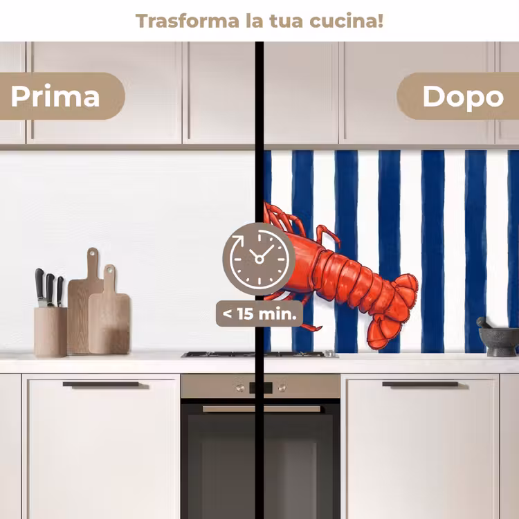 Schienale cucina - Crostaceo - Aragosta - Marino - Illustrazione - Rosso — 3