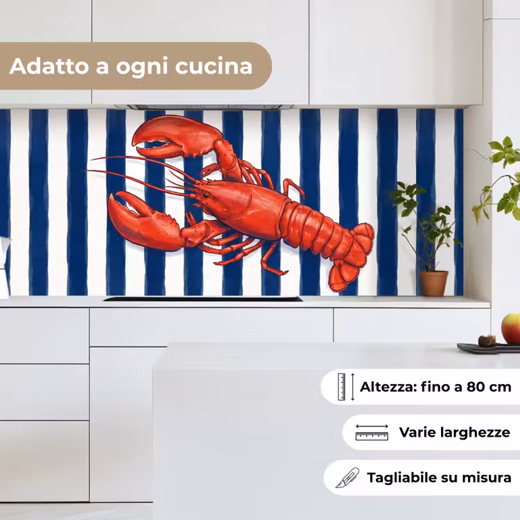 Schienale cucina - Crostaceo - Aragosta - Marino - Illustrazione - Rosso — 7