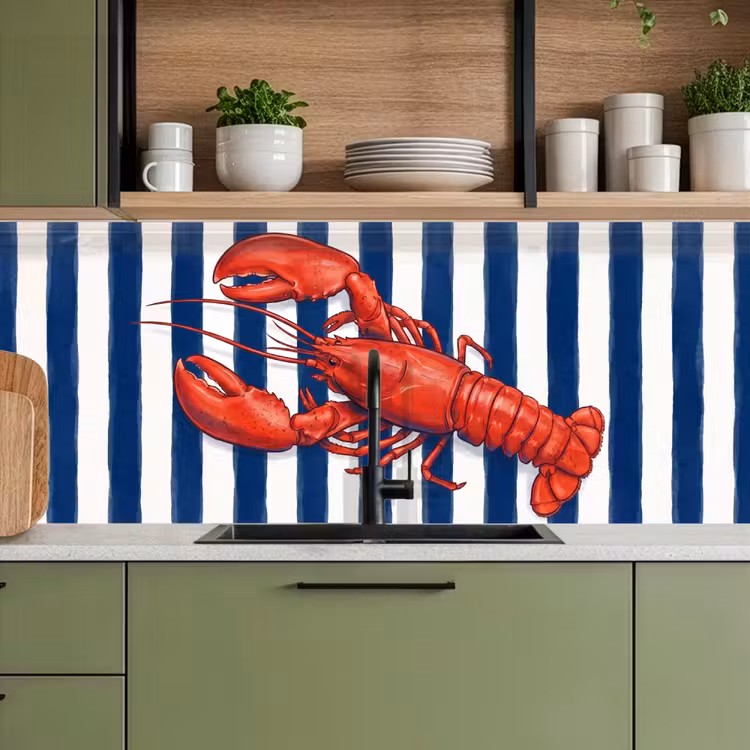 Schienale cucina - Crostaceo - Aragosta - Marino - Illustrazione - Rosso — 8