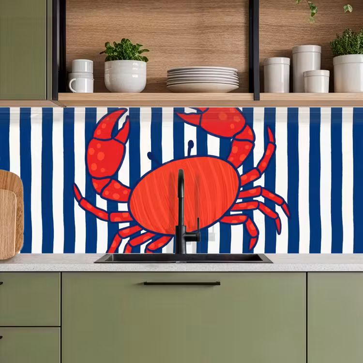 Schienale cucina - Granchio - Strisce - Vita marina - Illustrazione - Rosso — 8