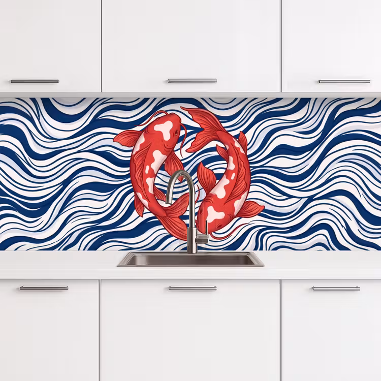 Schienale cucina - Pesce - Acqua - Natura - Illustrazione - Rosso — 4