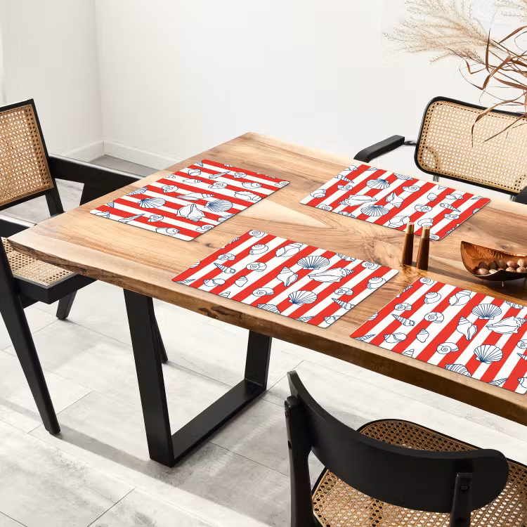 Tovaglietta – 6 pezzi - Conchiglia - Animali marini - Estate - Illustrazione - Rosso - Blu — 4
