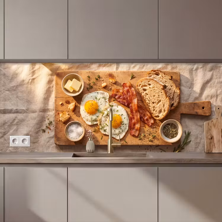 Schienale cucina - Cibo - Colazione - Legno - Rustico - Giallo — 1