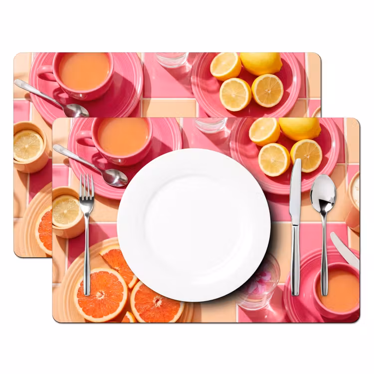 Tovaglietta – 6 pezzi - Cibo - Agrumi - Nature morte - Rosa - Arancione — 2