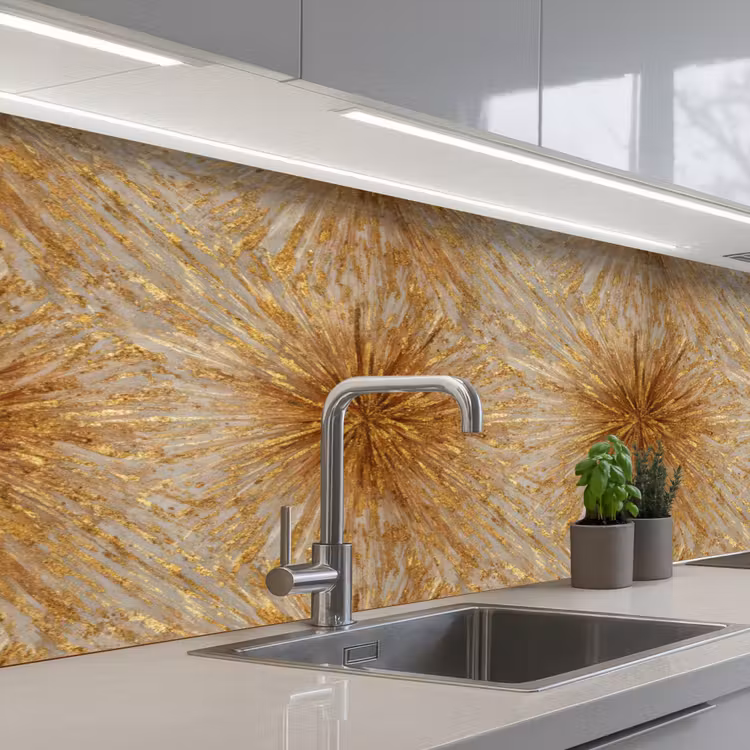Schienale cucina - Esplosione - Astratto - Oro - Bianco — 2