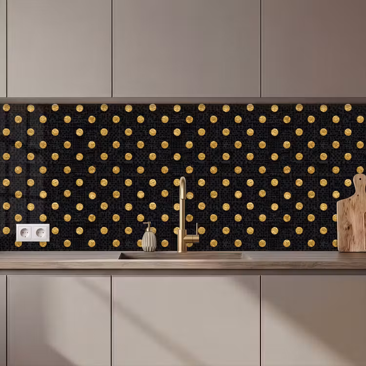Schienale cucina - Polka Dot - Pois - Oro - Nero — 1
