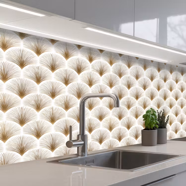 Schienale cucina - Ventagli - Art Déco - Eleganti - Oro - Bianco — 2